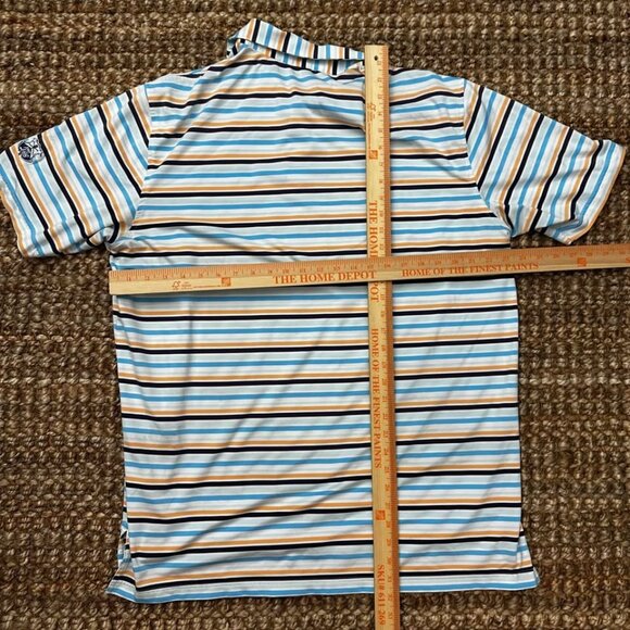 Peter Millar Polo Shirt Mens XL Blue Orange Stripes Golf Course Wicking … - Picture 7 of 8